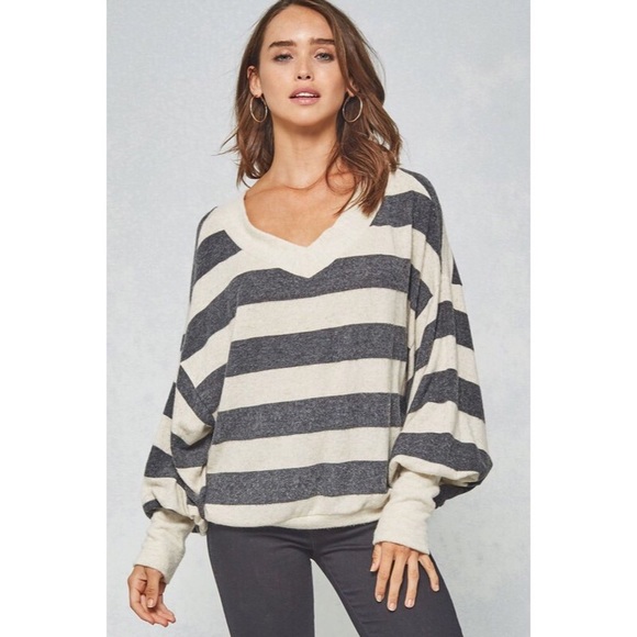 Alexa Brush Knit Stripe Top - Oatmeal/Charcoal - Picture 5 of 8